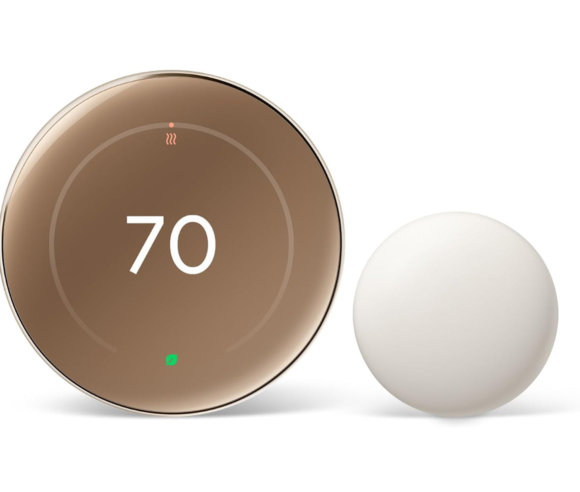 Google Nest Learning Thermostat (4th Gen, 2024) with Nest Temperature Sensor - Energy Saving Smart Thermostat with Adaptive Eco - Works with Alexa and Google Home App - Polished Gold